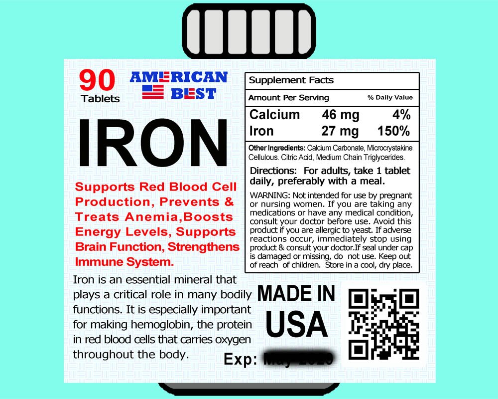 Iron 27 mg <br> ( 90 Tablets)