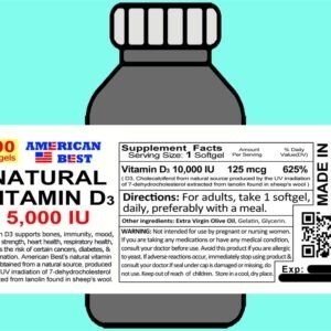 Natural Vitamin D3 5000 IU (500) Softgels with Olive Oil
